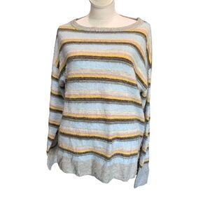 CASLON Blue and yellow stripes, Sides Button Sweater XS Cozy Striped Knit
